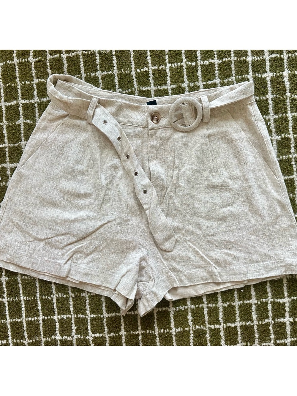 Windsor Cream High-Waist Linen-Blend Belted Shorts